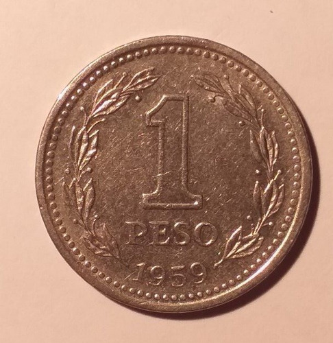 Variante - 1 Peso 1959 - Girada Entre 90º Y Reverso Medalla