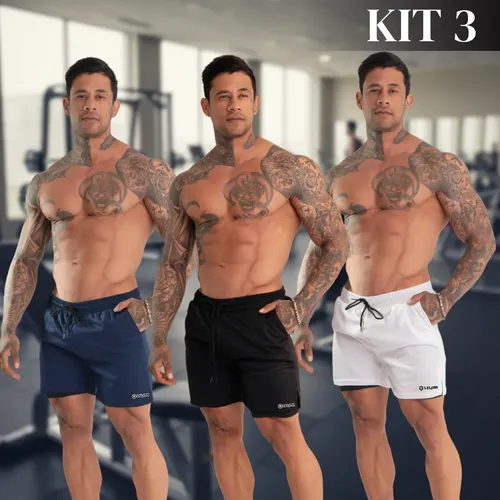 MLB 3852585561 Kit 3 Short Duplo 2 Em 1 Esportivo Academia Fitness Run Uv JM