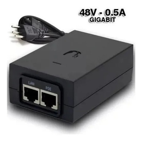 Imagem 1 de 2 de Fonte Poe Ubiquiti Original 48v - 0.5a Gigabit Bivolt