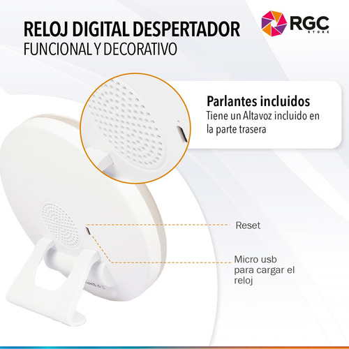 Imagen 4 de 10 de Radio Reloj Despertador Alarma Snooze Parlante Luces Led Usb