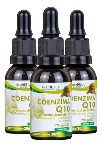 Kit 3 Suplemento Em Gotas Q10 Coenzima 30ml (5mg Gota)