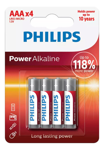 Blister Pilas Alcalinas Philips Aaa Triple A 1.5v Power X4 ®