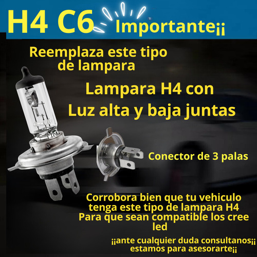 Kit Cree Led Vw Up Gol Trend Power G3 G4 H4 Luz Alta Baja C6 H4 Blanco 6000k