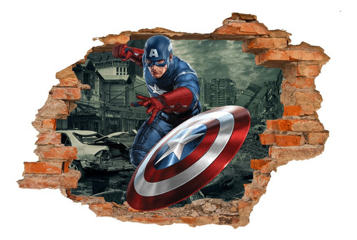 Vinilo Calco Stickers 3d Pared Rota Capitan America Marvel  