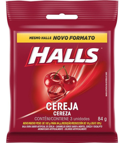 Drops de Cereja Halls 84g com 3 unidades