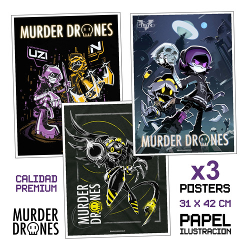 Poster Murder Dornes Pack X3 Ilustración Super A3 Uzi N V