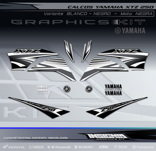 Calcos Yamaha Xtz 250 - Blanco-negro - Insignia Calcos