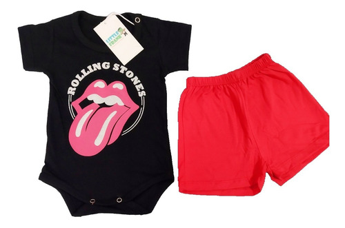 Conjunto Bebe Body Rolling Stones Rock Manga Corta Short