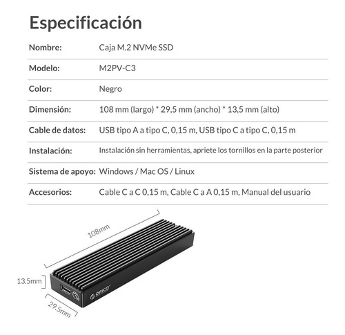 Case Cofre Disco Ssd M.2 Nvme Orico Usb 3.1 Usb 3.0