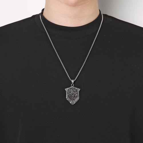 Hzman Collar Con Cabeza De León Para Hombre, Acero Inoxidabl