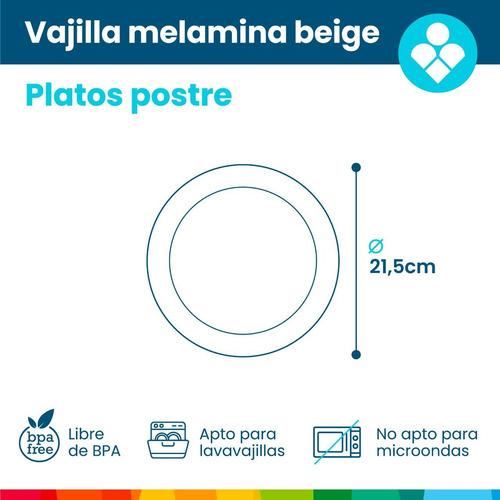 Set Vajilla Platos Melamina Playo Postre Bowl Ensaladera 13u Beige Lisa