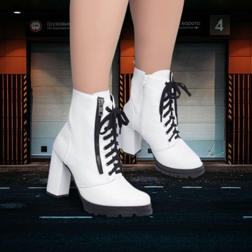 Imagem 4 de 4 de Bota Branca Feminina Cano Curto Salto Alto Grosso Elegante