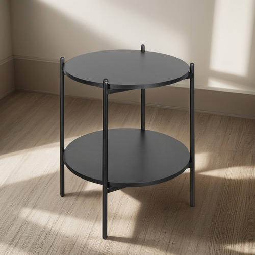 Mesa Lateral Auxiliar Diseño Moderno 2 Niveles Color Negro