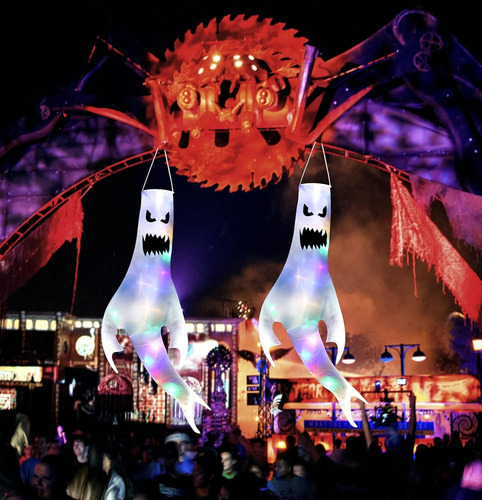 2pcs Halloween Colgante Decoración Fantasma Cortavientos Luz