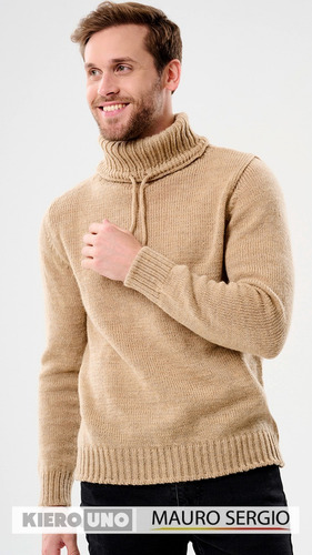 Polera Sweater Hombre Pullover Lana Con Cordón En Cuello Ms