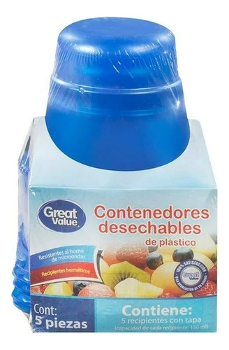 Contenedores Desechables Great Value Con Tapa 5 Pzas