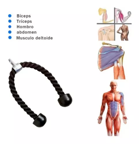Cuerda para bíceps, tríceps y hombros (doble agarre), color negro