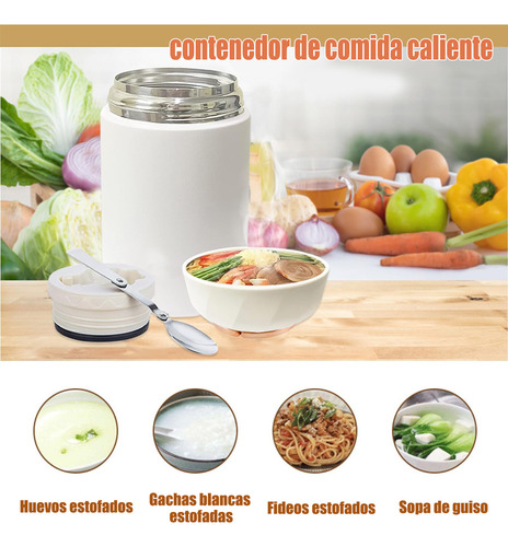 Termo Portatil Comida Caliente Fría Sopa Acero Inox. 500ml Blanco