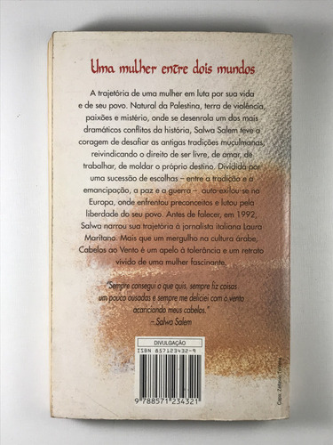 Livro Cabelos Ao Vento A Saga Da Mulher Palestina Num Relato Surpreendente Salwa Salem Editora Best Seller 1993 - E7