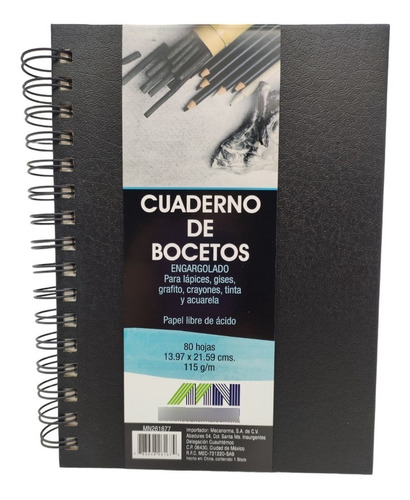 Cuaderno De Bocetos C/resorte Para Lapices, Colores, Tinta