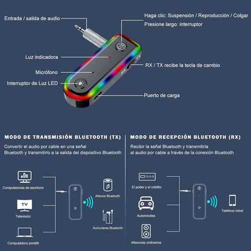 2 En 1 Receptor Transmisor Bluetooth 5.3 De Coche,