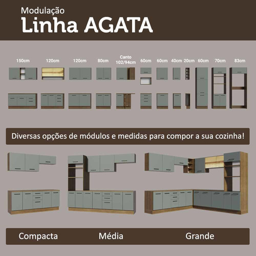 Armário De Cozinha Completa 340cm Agata Madesa 01 Cor Rustic/cinza