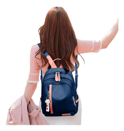 Mochila Feminina Escolar Resistente Luxo Costura Reforçada Cor Azul Desenho do tecido Liso