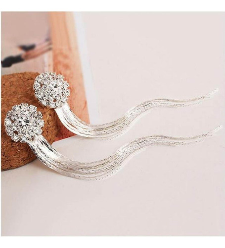 Pendientes largos de fiesta con flecos y delicados diamantes de imitación plateados para mujer