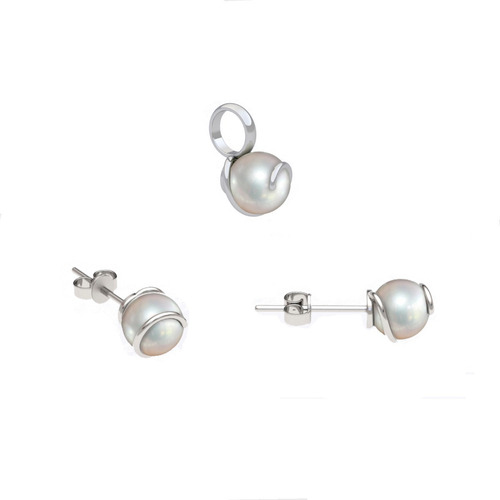 Imagen 2 de 10 de Juego Dije Y Aretes Perla Y Plata .925 Agálea Joyería