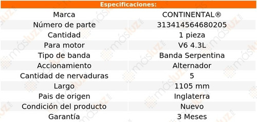 Banda 1105 Mm Acc K20 V6 4.3l 85/86 Continental Alternador