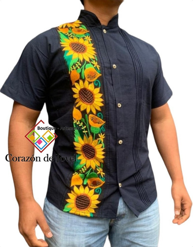 Guayaberas De Manta/manga Corta Bordadas De Girasoles