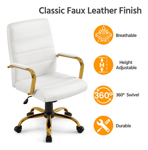 Silla De Oficina Ajustable Cuero Pu Respaldo Medio Blanca Do