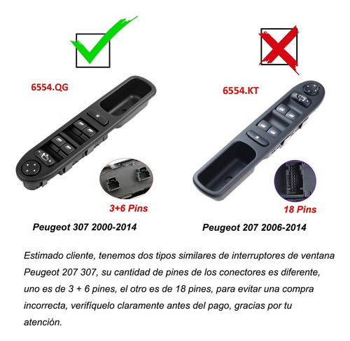 K Interruptor De Control De Ventana For Peugeot 307 07-10