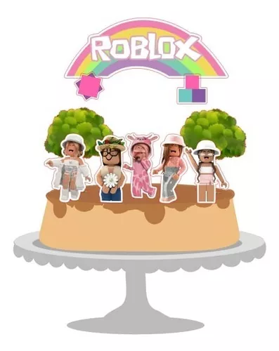 Kit Festa Roblox Rosa 02 Com 5 Quadros+7 Totens Mesa