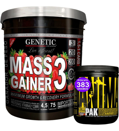 Crecimiento Muscular Animal Pak + Mass Gainer 4.5kg Genetic