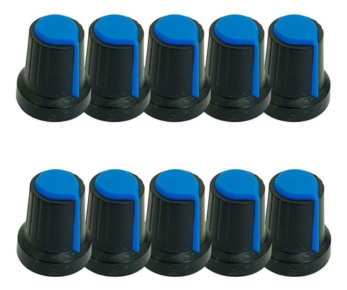 Knob Potenciômetro Eixo Estriado 6mm 481 - 10 Peças Azul