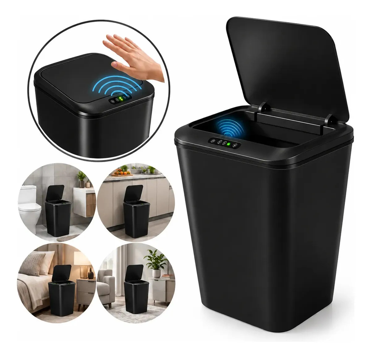 Lixeira Automática 14 Litros com Sensor Movimento Tampa Inteligente Sem Toque Bateria Recarregável Anti Odor