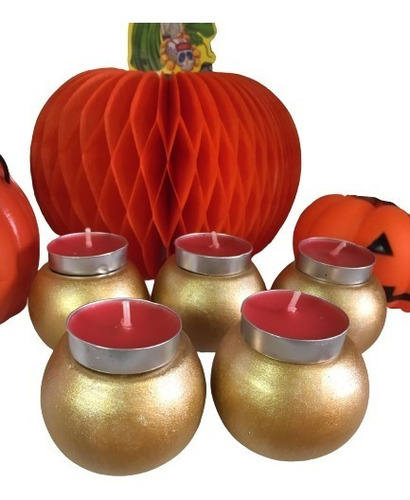 Juego De 10 Porta Velas Dorados, De Ceramica, De 5 Cm