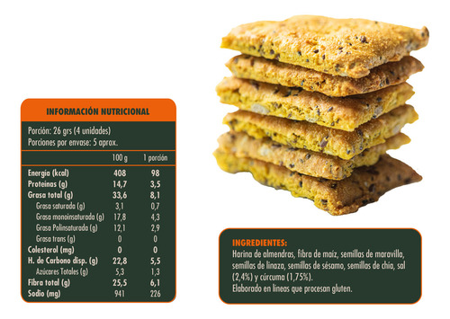 Galletas Crackers Grana Keto Sabor Cúrcuma 135g Vegana