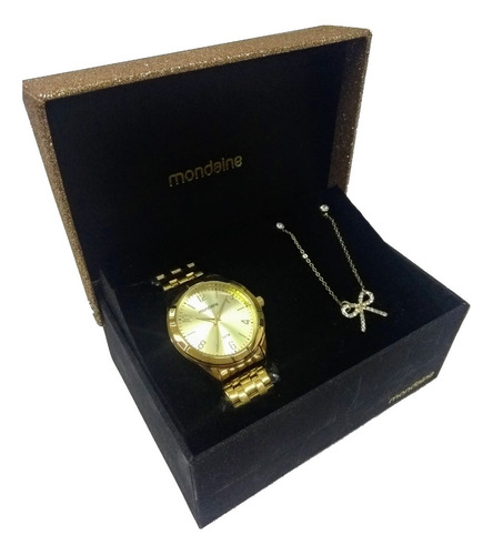 Kit Relógio Feminino Mondaine Dourado 94865lpmkde1k