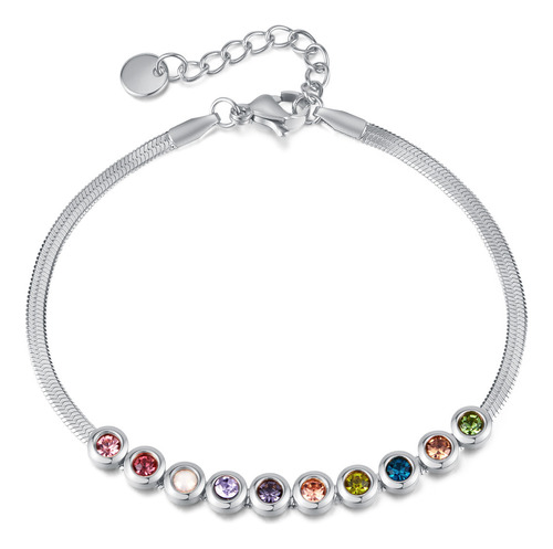 Pulsera Plana De Circonio Color Acero Titanio Para Mujer, Re