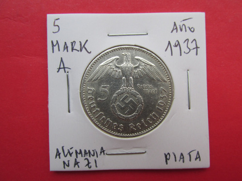 Moneda Alemania Nazi 5 Mark De Plata Tercer Reich 1937