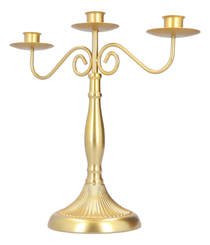 Candelabro Decorativo Dorado Con Tres Cabezas