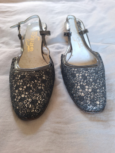 Zapatos De Fiesta Negro Y Plateado (Usado)