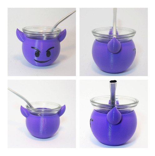 Mate Emoji Malvado 3d Interior De Vidrio Bombilla De Regalo