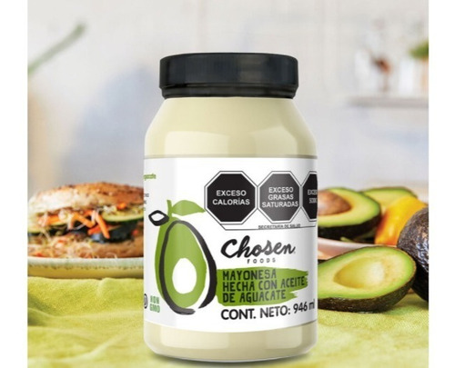 Imagen 3 de 3 de Mayonesa De Aceite De Aguacate Sin Gluten Chosen Foods 946ml