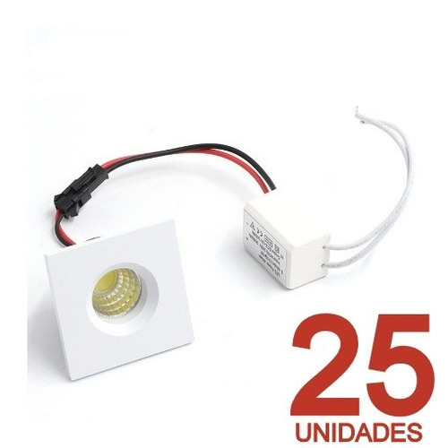 25 Mini Spot Embutir Gesso Teto 3w Cob Frio 6500k Quadrado