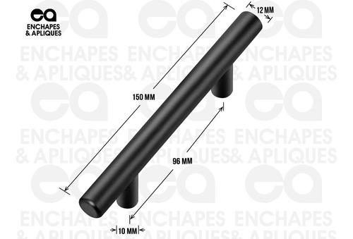 Imagen 2 de 5 de Manija Tubular Negra 96mm Inox X 6 Unidades