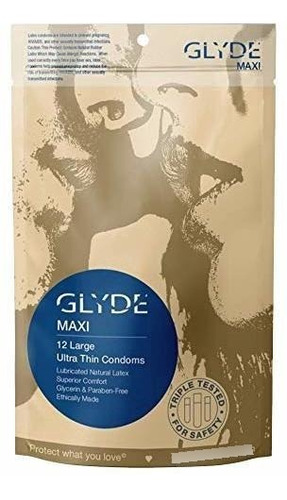 Condones Glyde Maxi Large Xl, 12 Unidades, Ultradelgados, Se