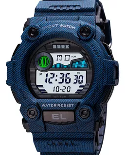 Reloj Militar Hombre Burk 1633 Cronometro Alarma Luz Digital Color de la malla Azul denim